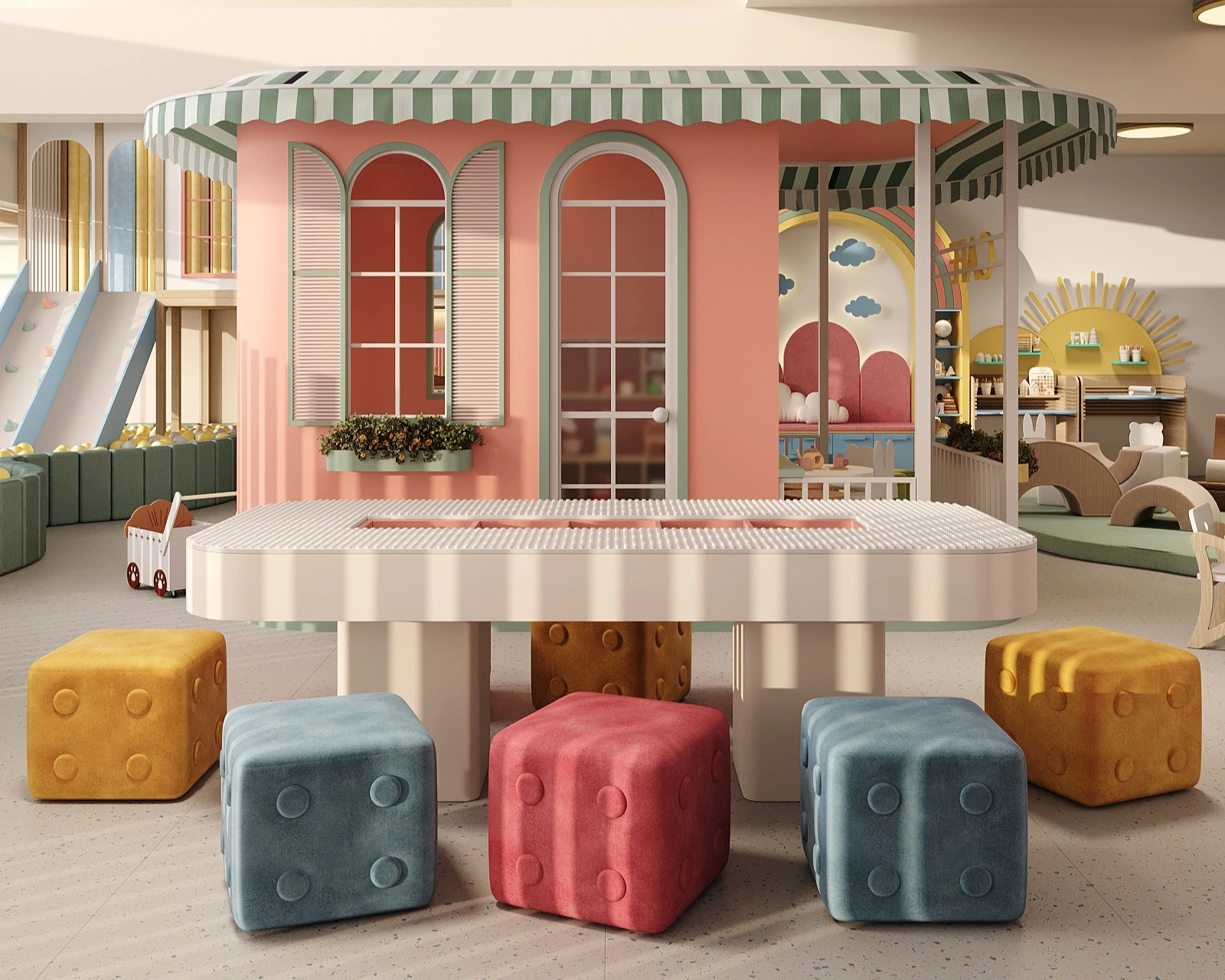 Children’s play area with themed activity zones and custom furniture by FeliFam