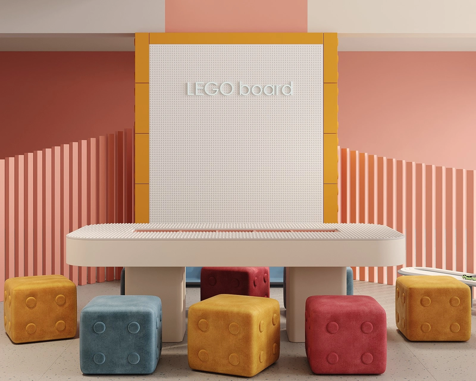 Creative kids area with tables and activity furniture in a FeliFam play space