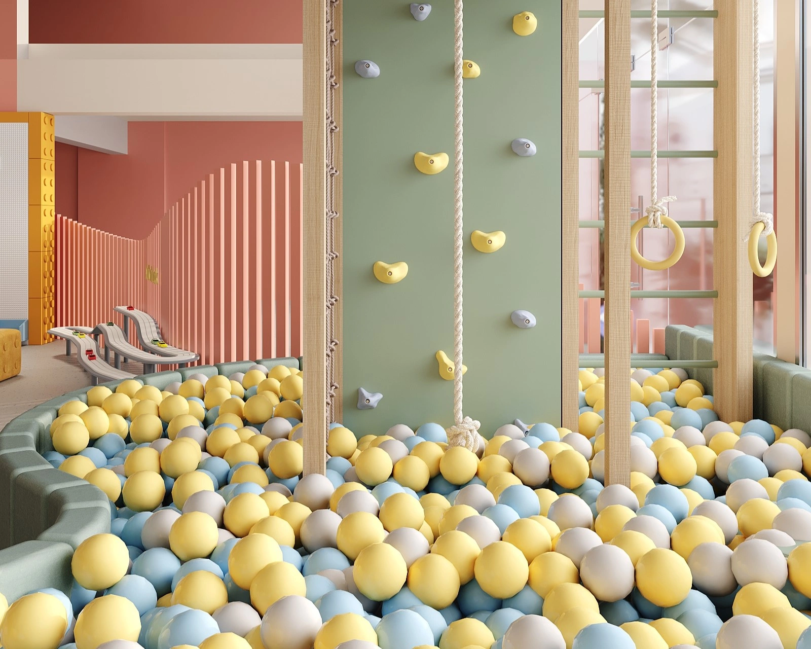 Custom-designed children’s furniture and play features in a FeliFam kids room