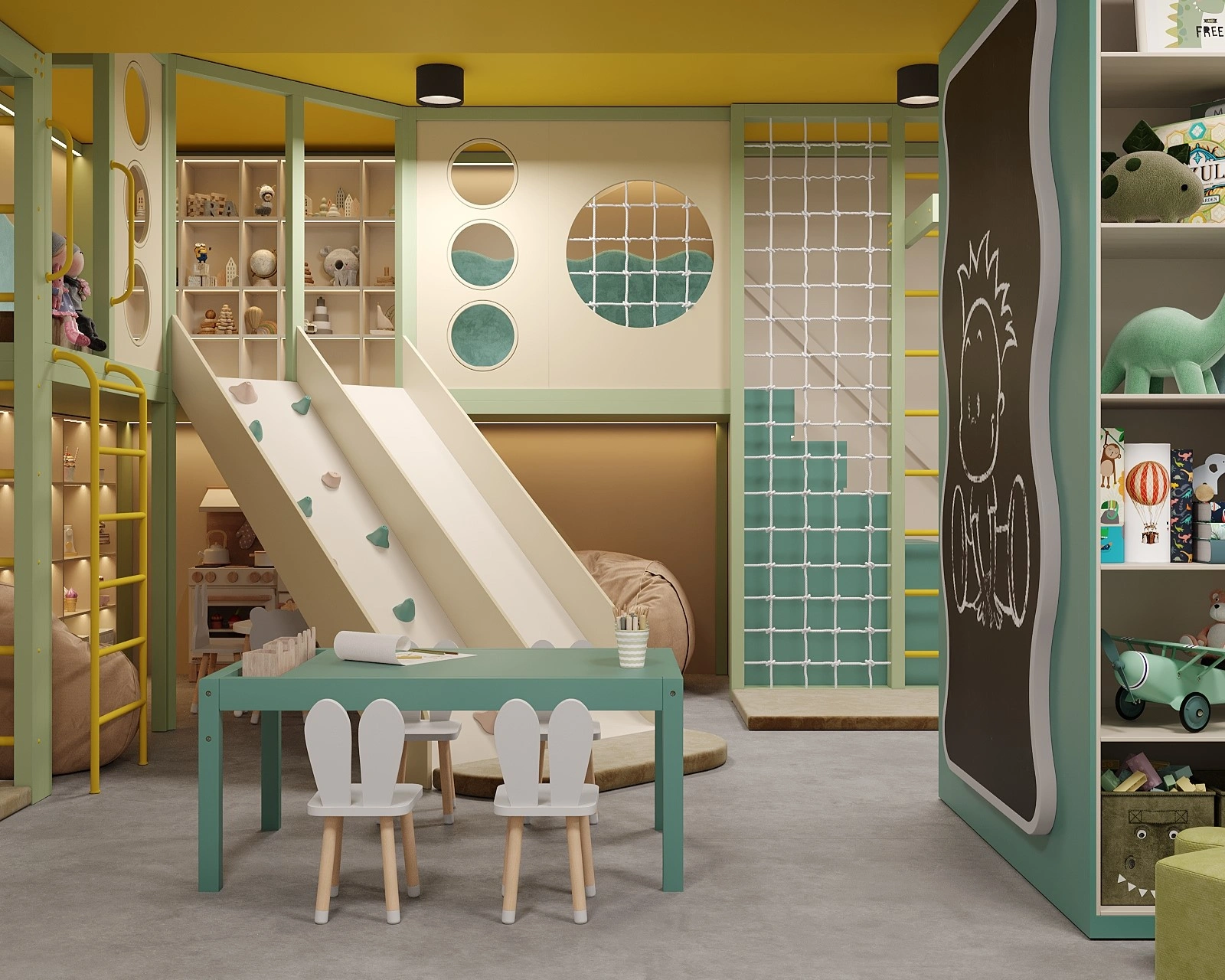 Modern kids playroom for a hotel by FeliFam with activity zones and custom furniture