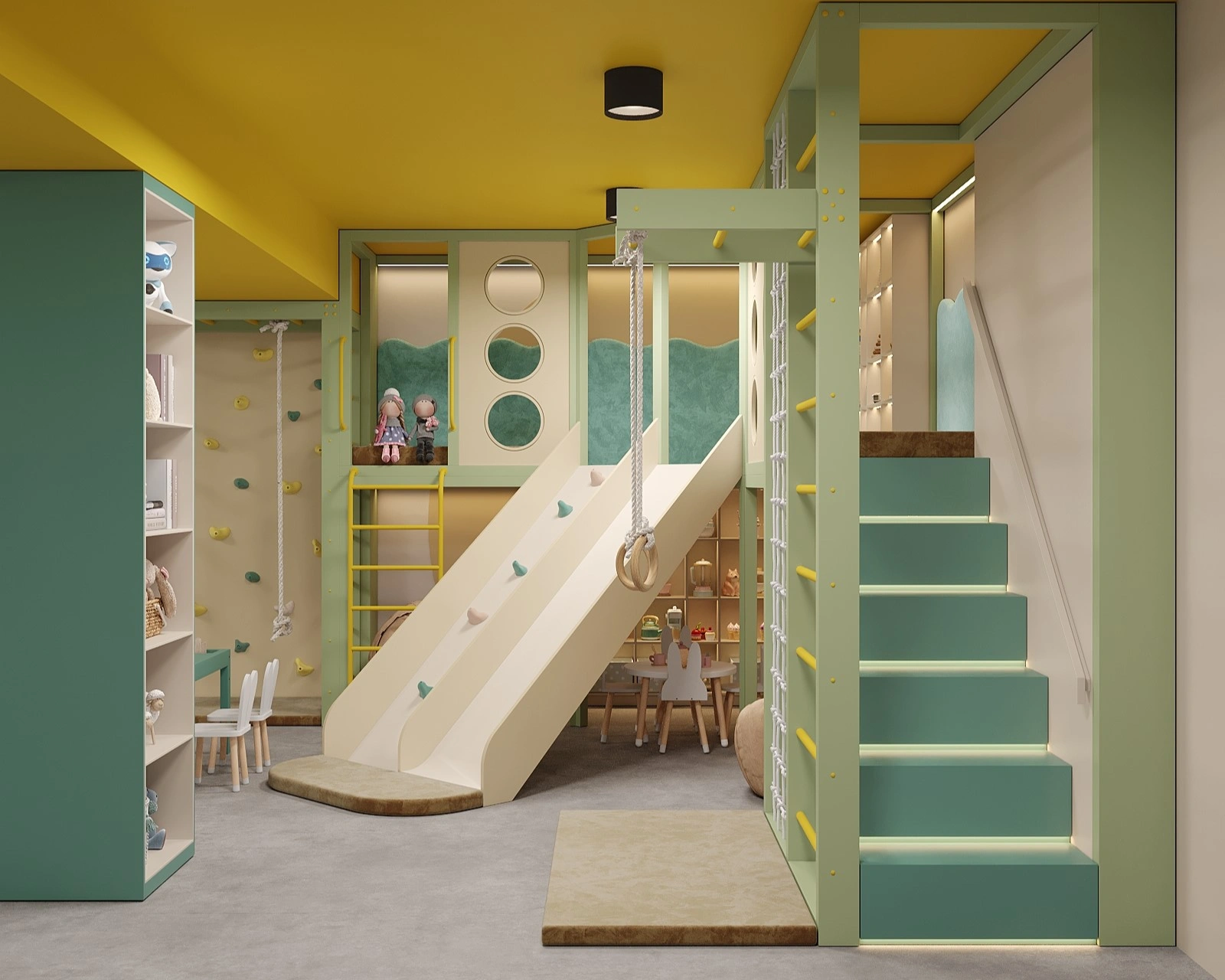 Hotel children’s space with soft seating and multifunctional play areas by FeliFam
