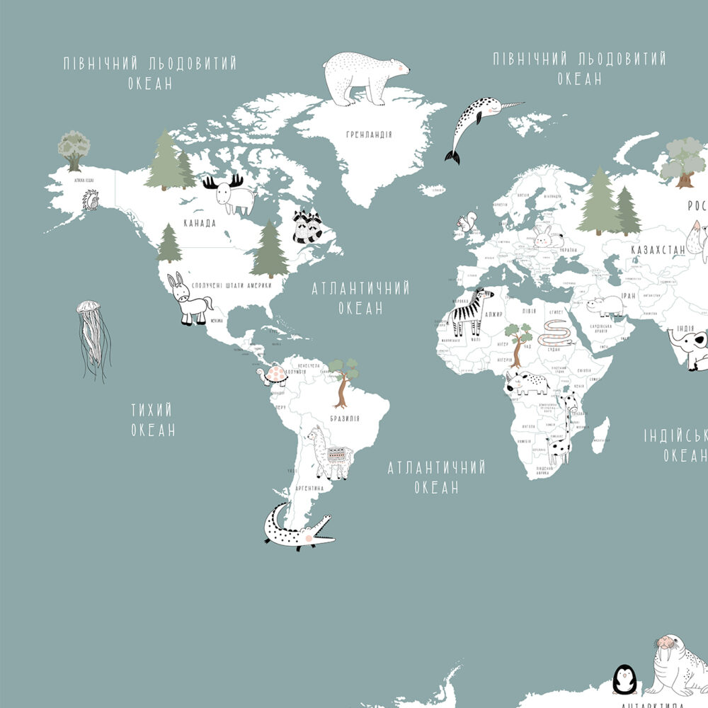 Children's map with gray-green background