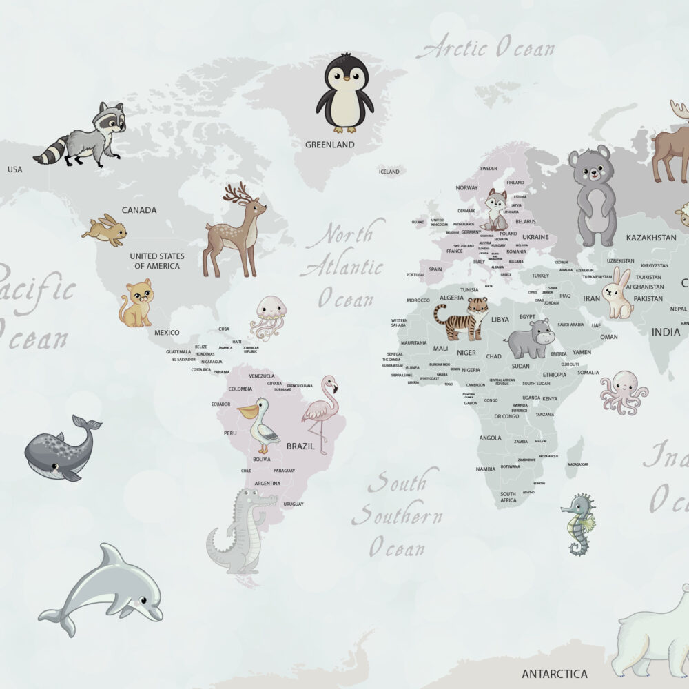 Children's map with non-colored animals