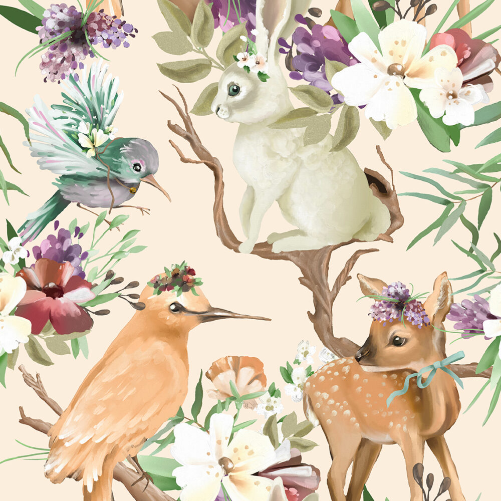Pattern with a bunny and a deer