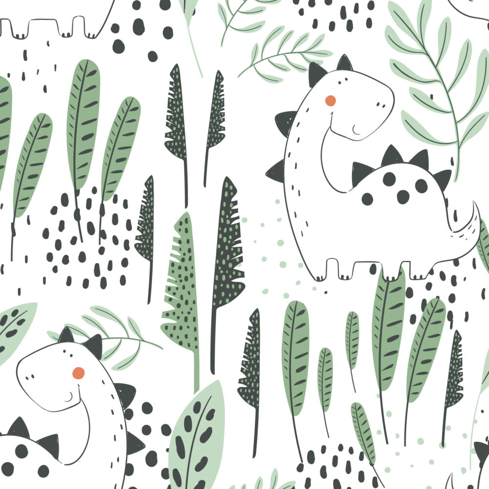 Dinosaurs in green leaves