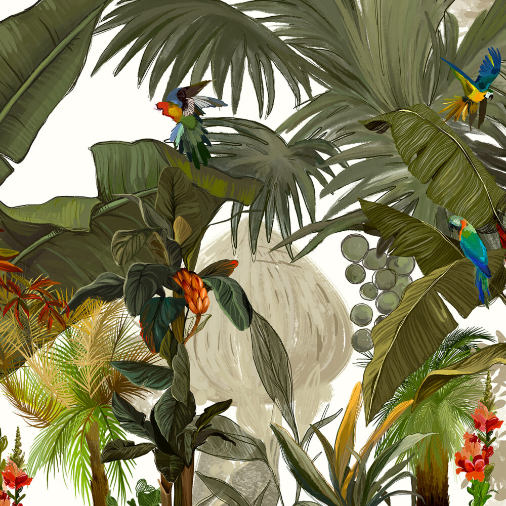 Jungle green with parrots