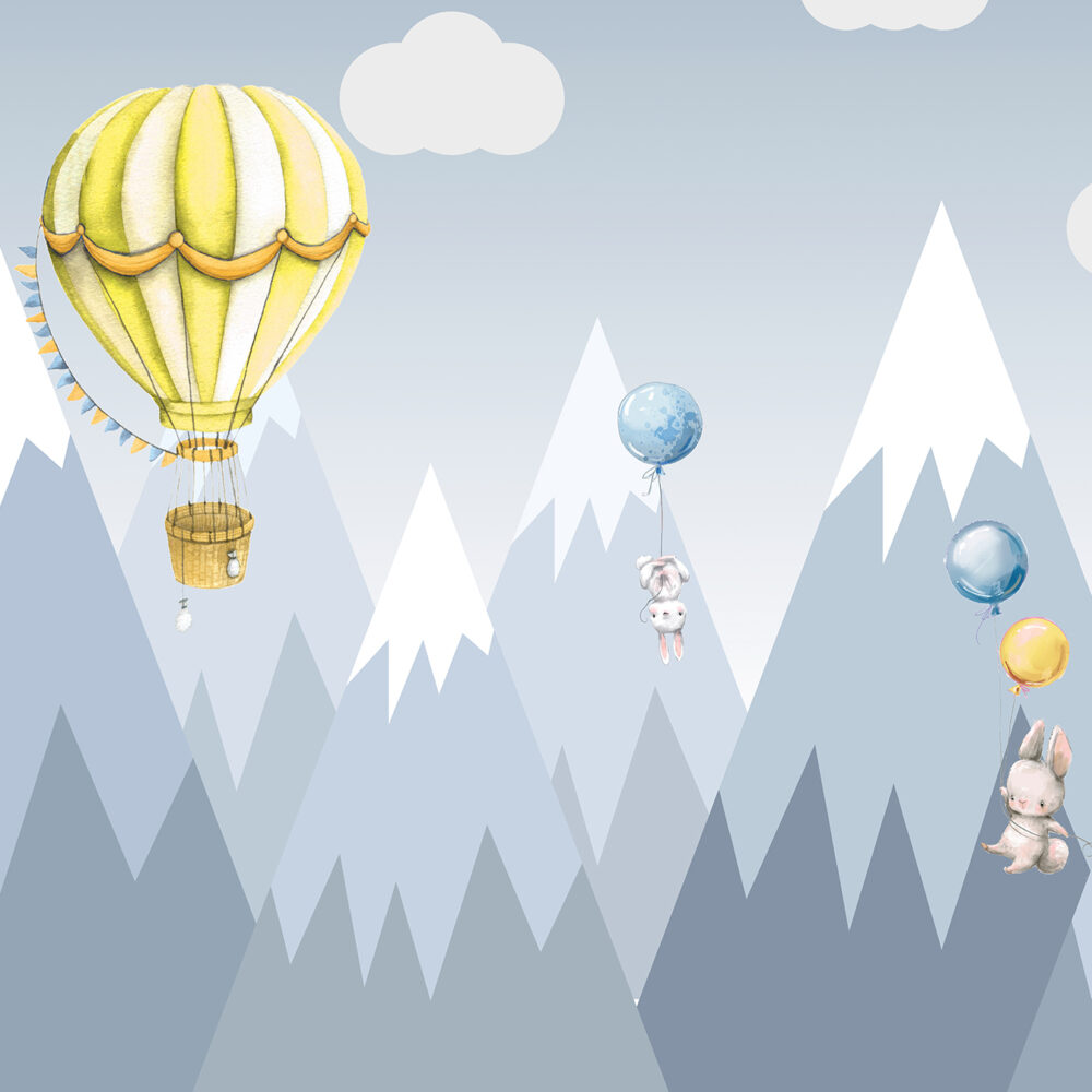 Mountains with yellow balls and bunnies