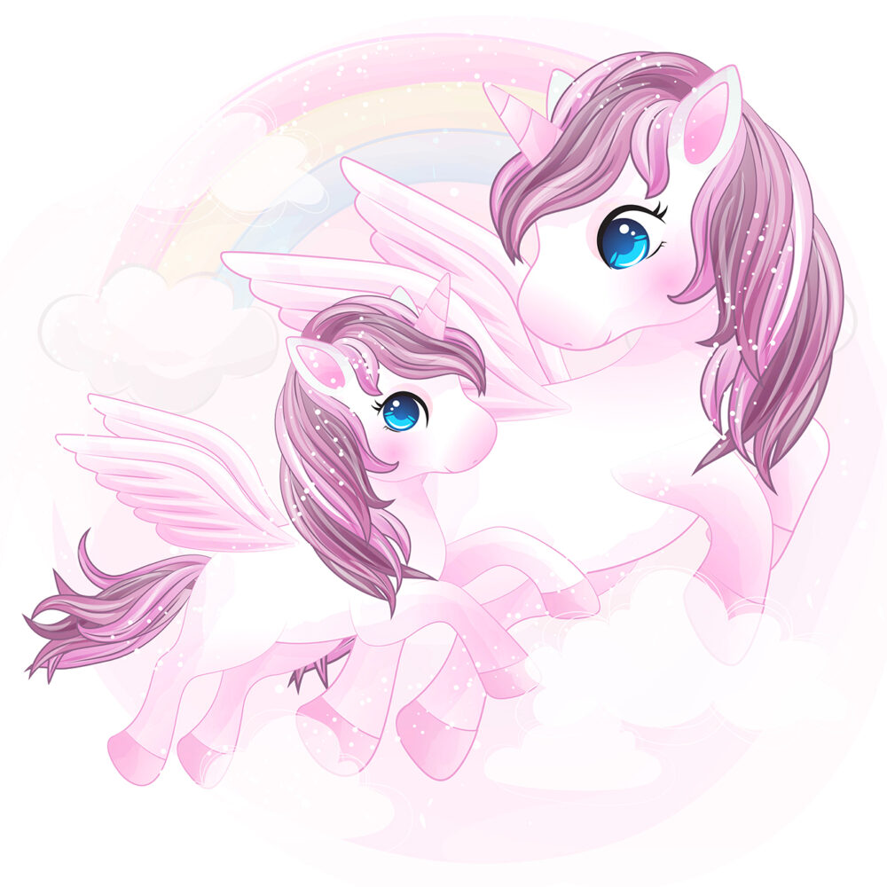 Mother and baby unicorns