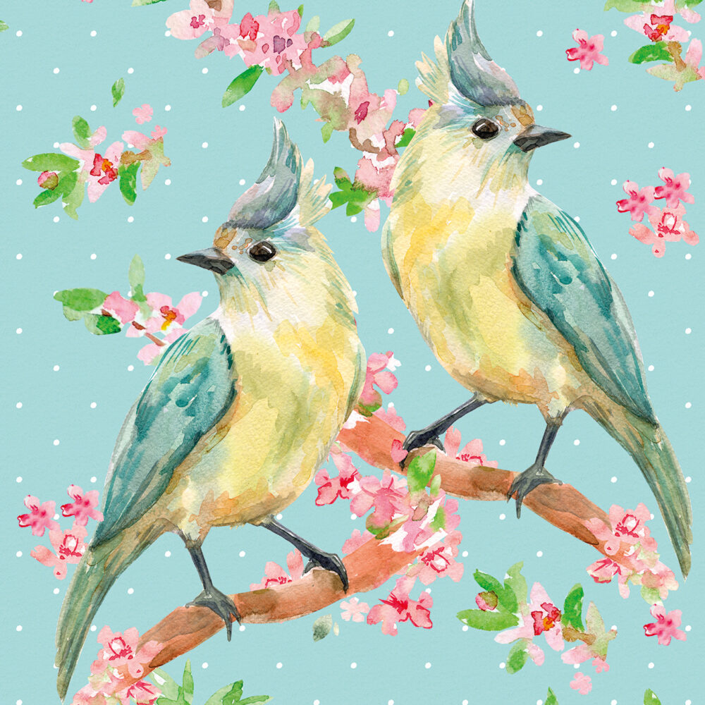 Yellow birds on blue