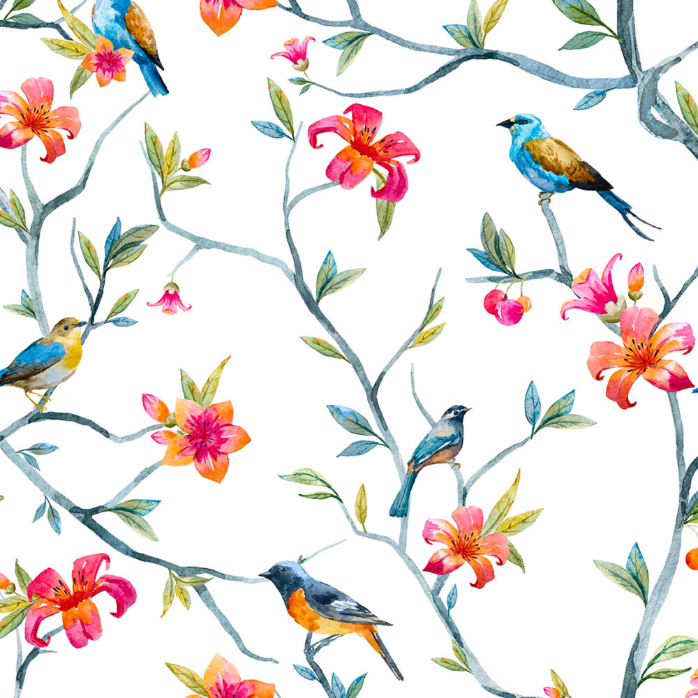 Birds on hibiscus branches