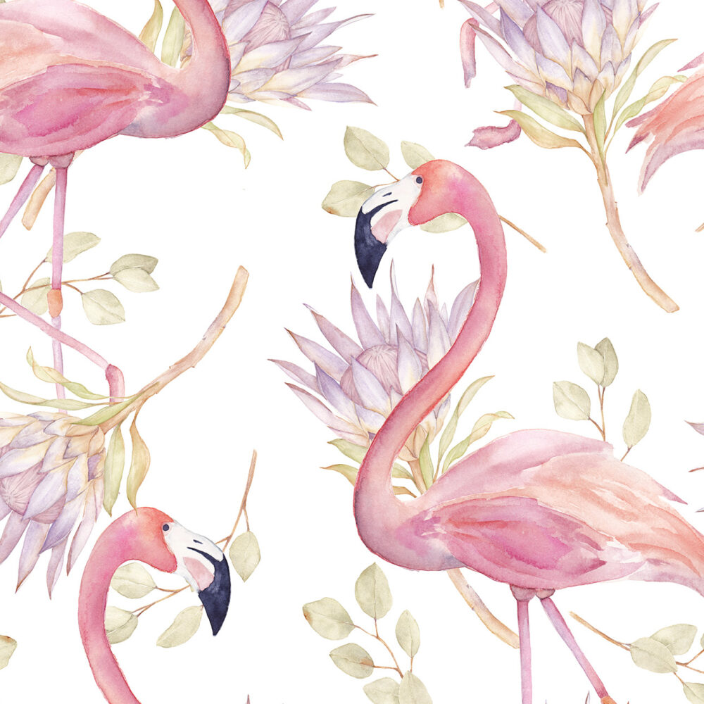 Flamingos and flowers