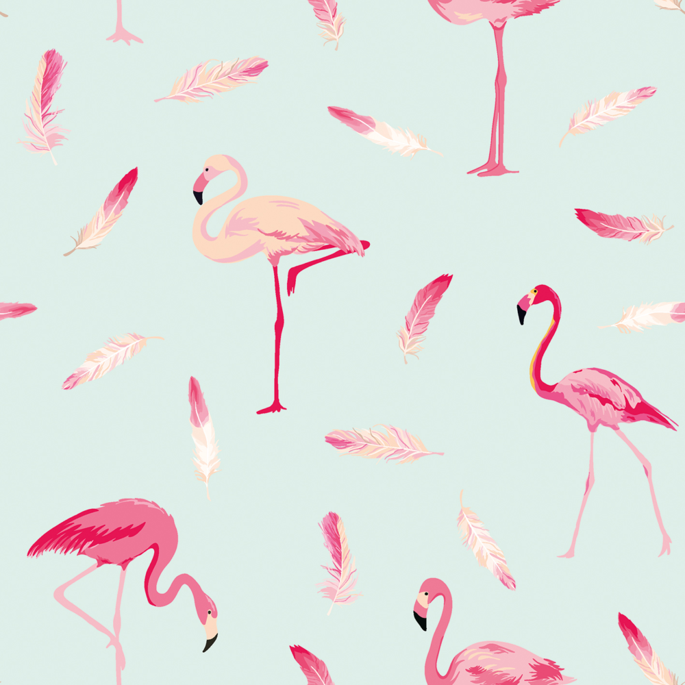 Flamingos on a turquoise background