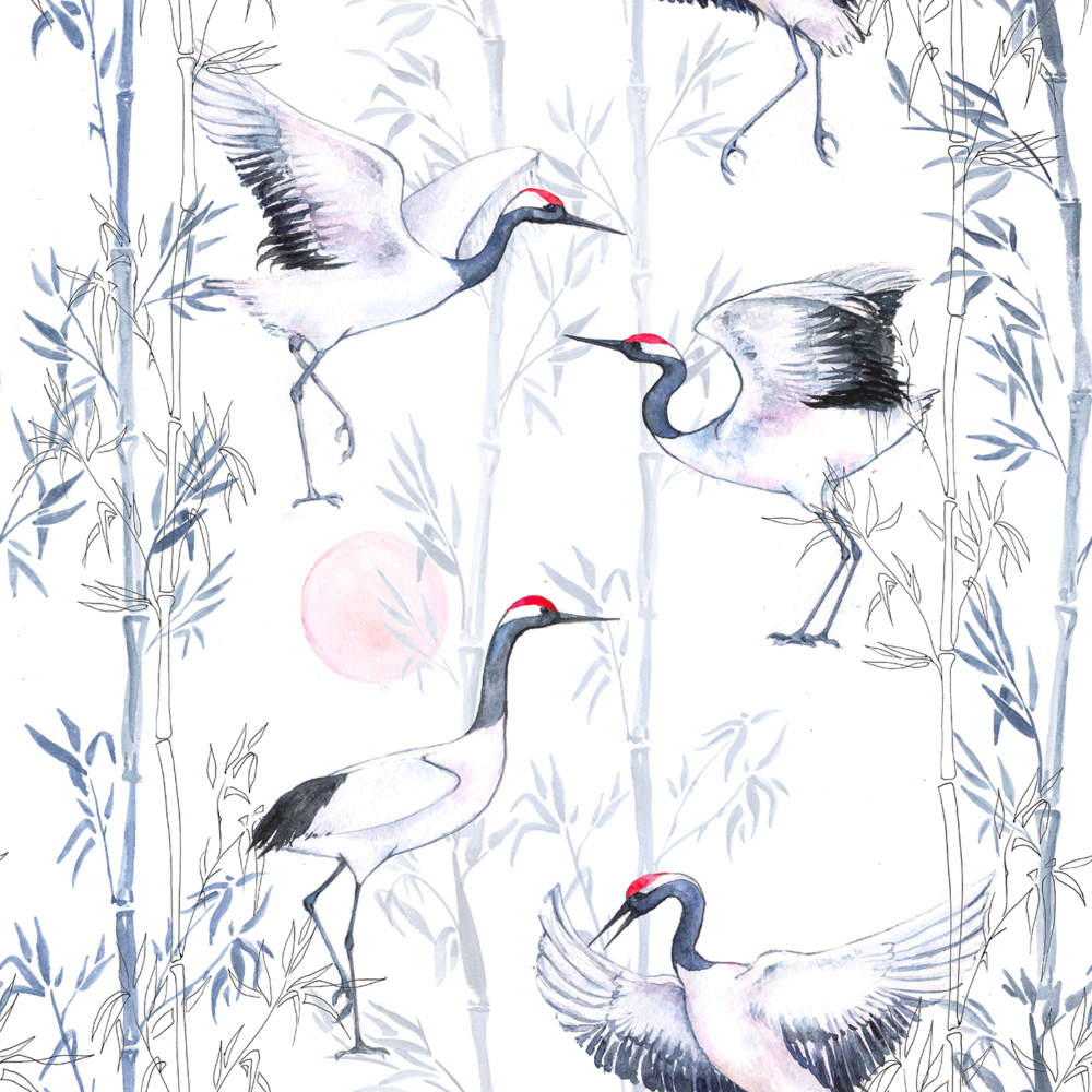 Cranes and bamboo