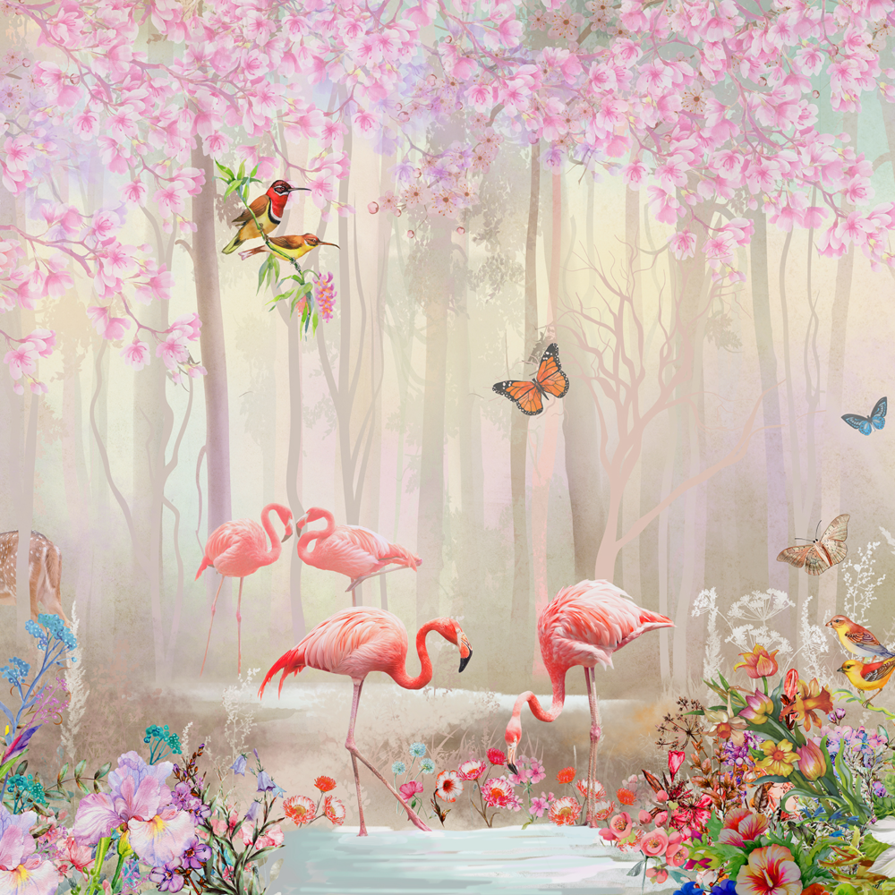 Flamingos in the forest