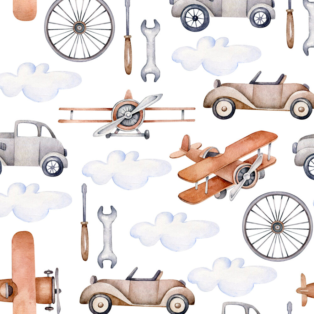 Drawing with retro cars and planes