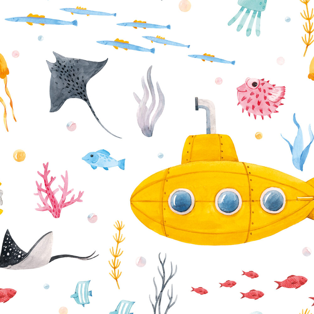 A drawing with a yellow submarine