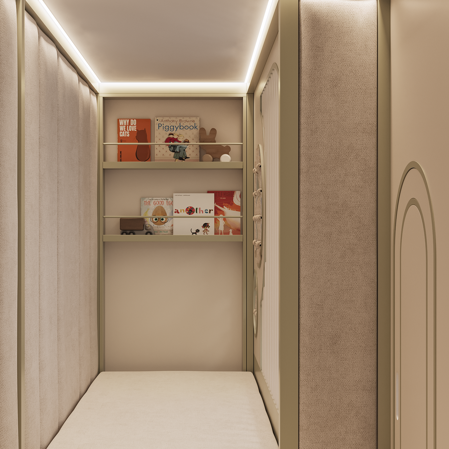 Play area on the upper level of the bunk bed