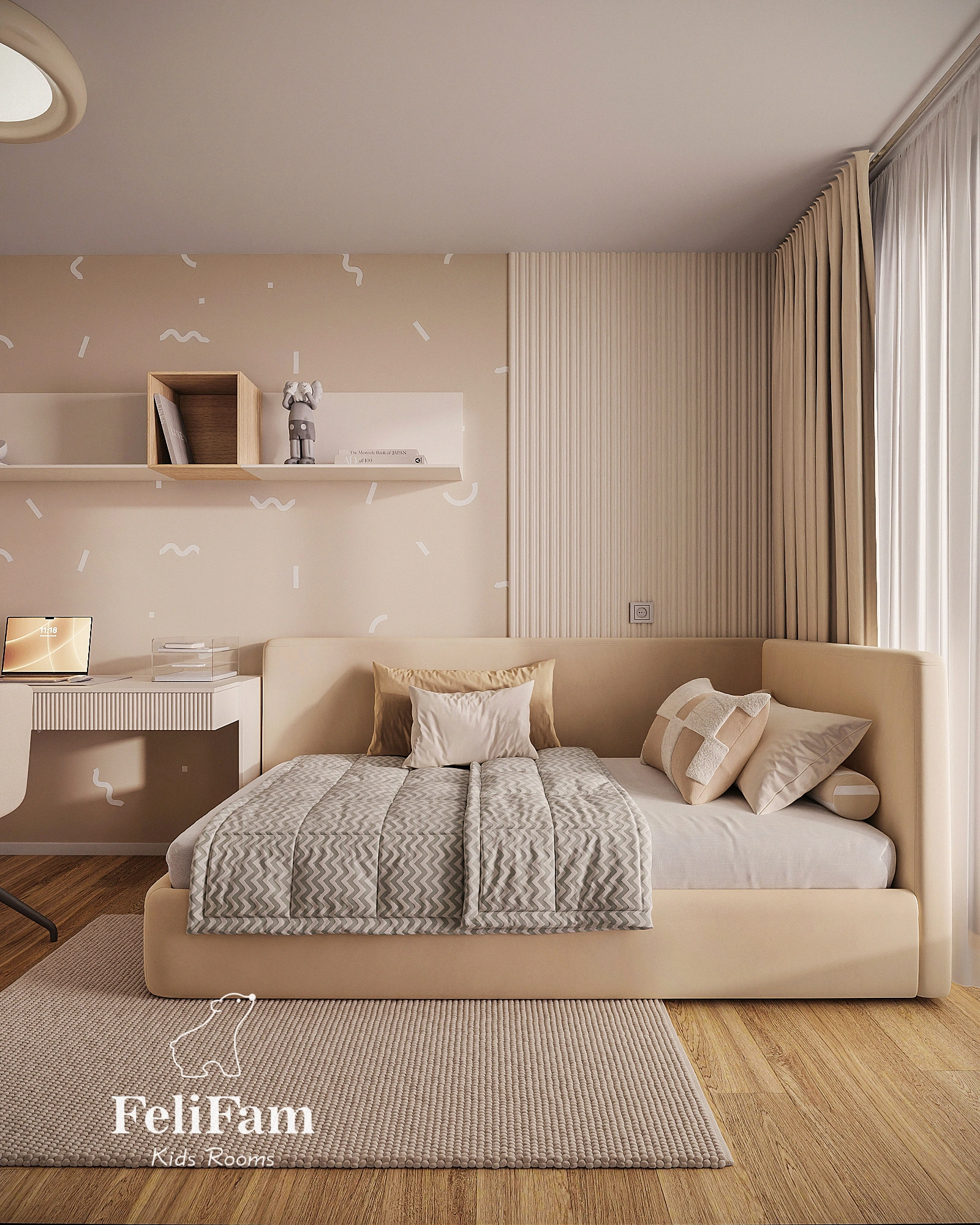 Sleeping area in a children's room for a girl