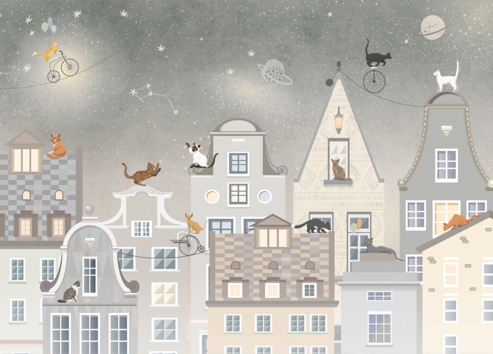 Kids Wallpaper Blue House Lines