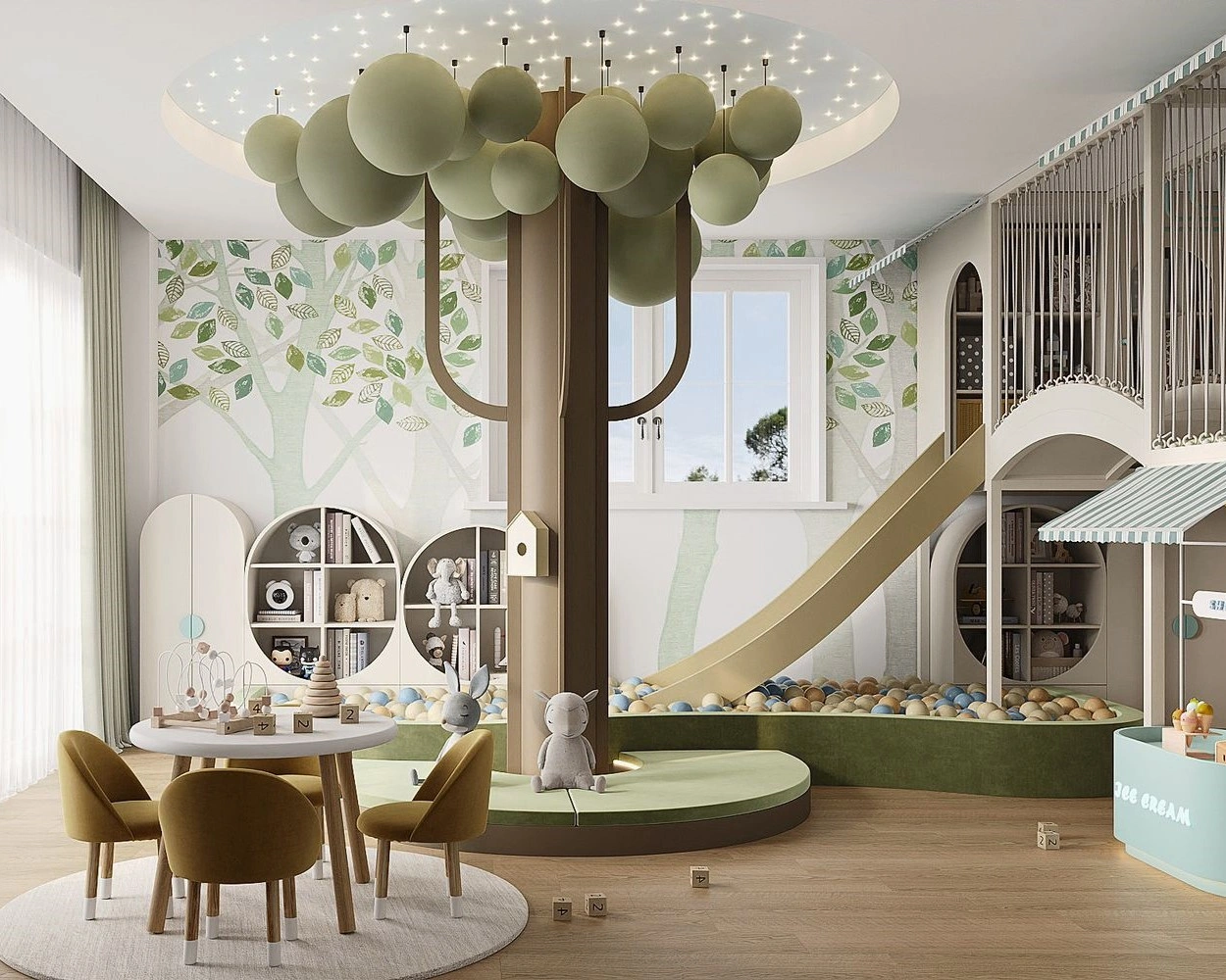 Custom children’s playroom with active play zones by FeliFam