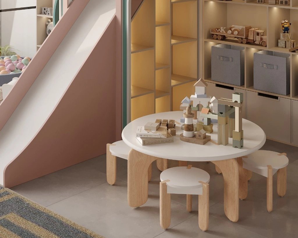 Interactive play features in a custom-designed FeliFam kids playroom