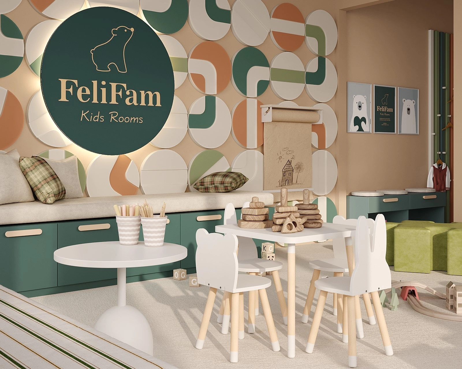 Compact children’s play area for restaurant guests designed by FeliFam