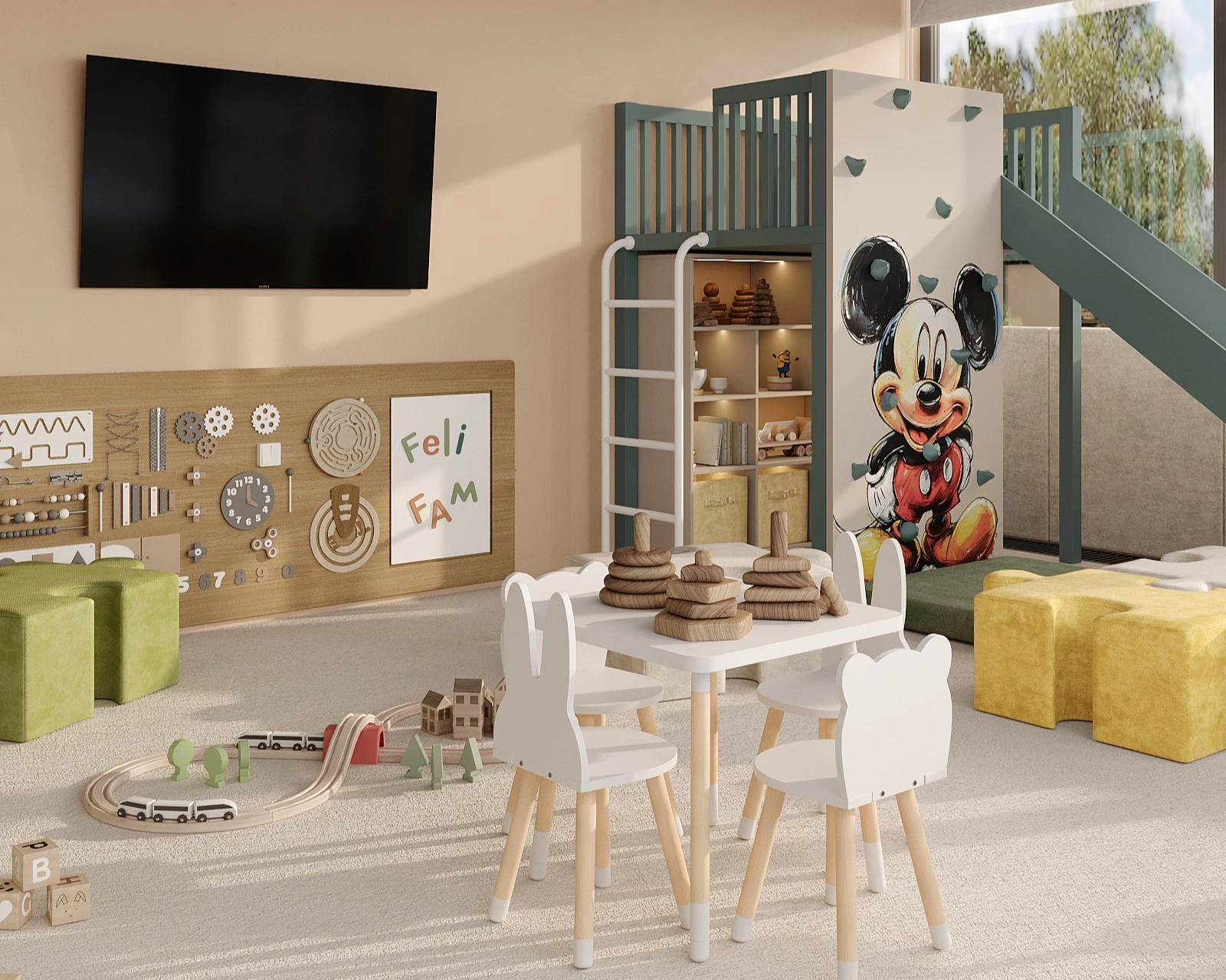 Kids room for a restaurant by FeliFam with soft play elements and modern interior design