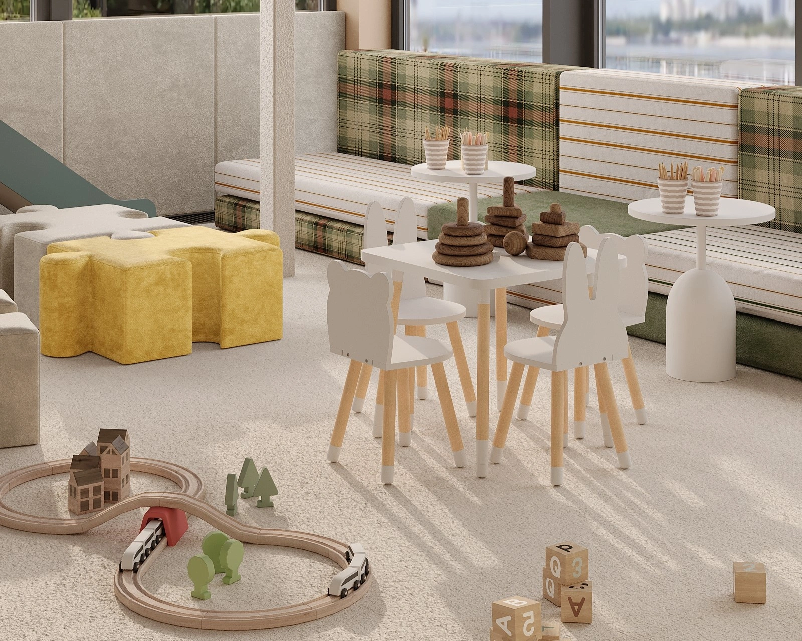 Soft modular play zone for children in a restaurant interior by FeliFam