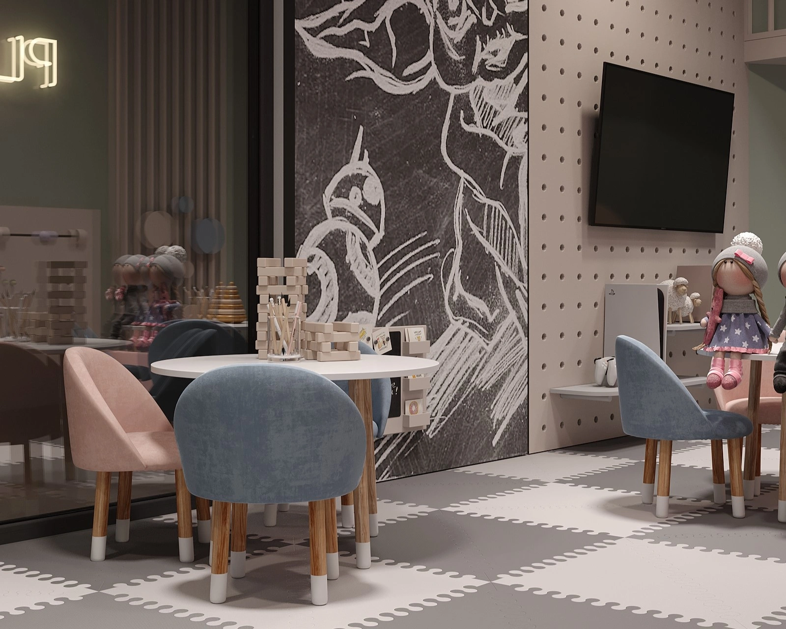 Overview of a custom-designed playroom for a sports tennis club by FeliFam