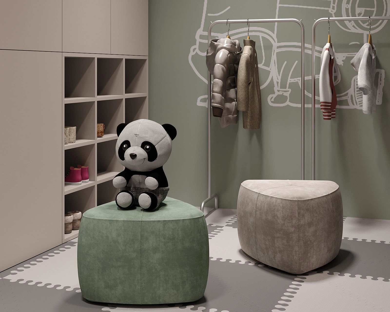 Busy board and learning activity area in a tennis club children’s room by FeliFam