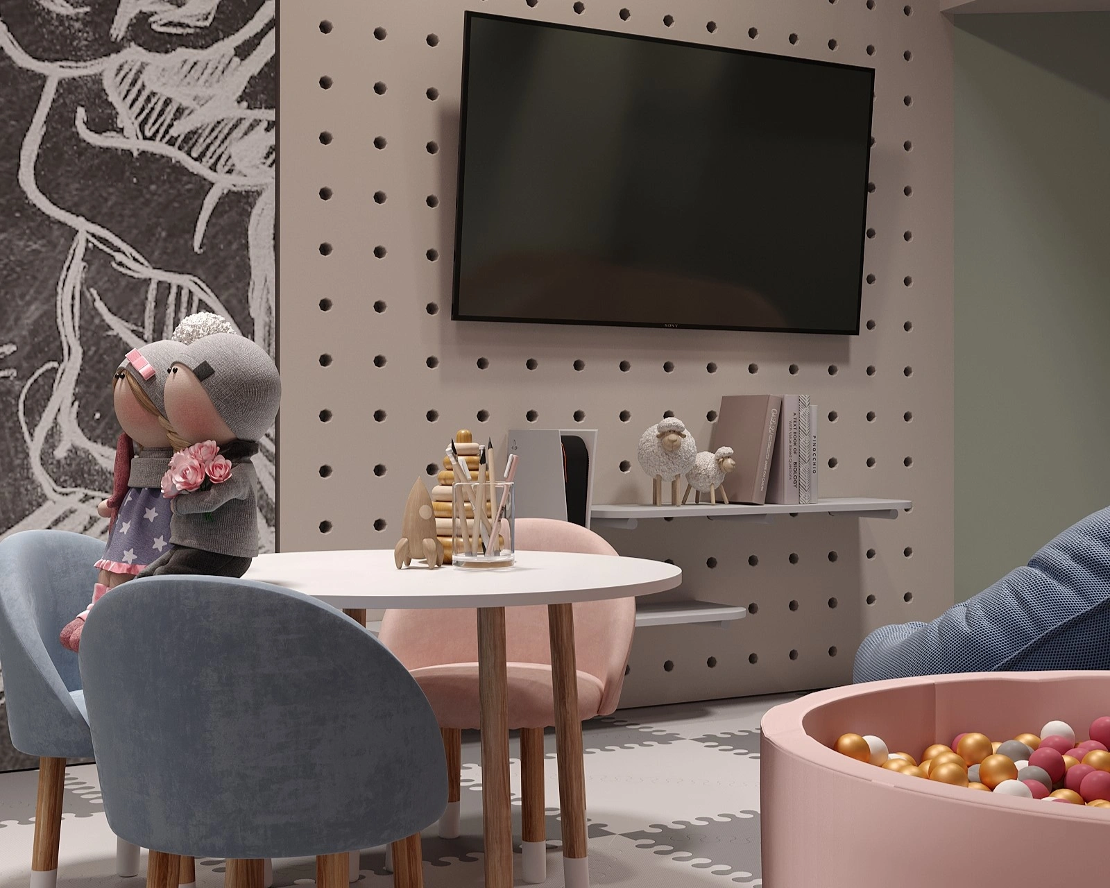 Children’s playroom in a tennis club with custom activity furniture by FeliFam