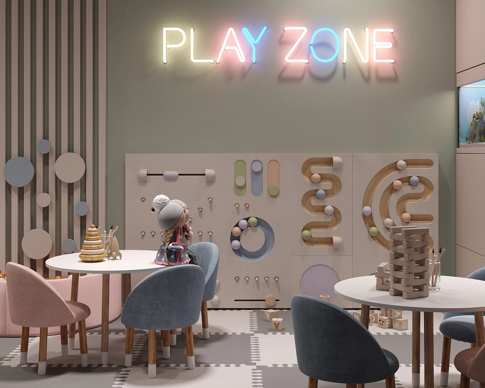 Playroom for a sports tennis club by FeliFam with slide, ball pit, and activity zones